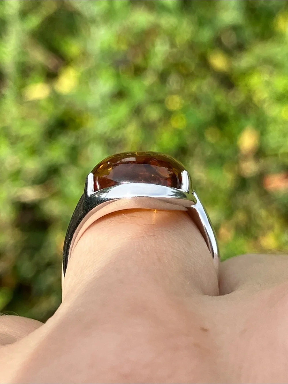 Genuine Amber Sterling Silver Ring Size 6